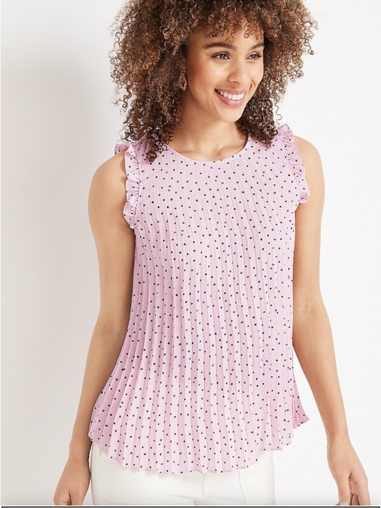 Maurices Tops - Maurices Polka Dot Pleated Tank Top Small Pink Ruffle Sleeve Feminine Blouse